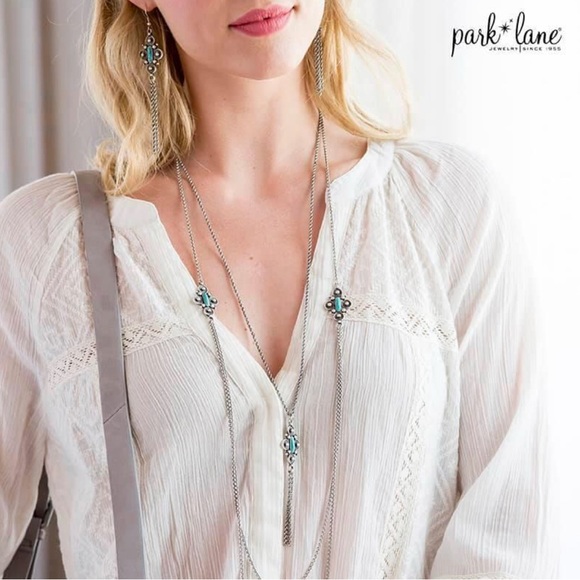 Retired Park Lane Terra Necklace & Earrings Set (antique silver & turquoise) - Picture 4 of 4
